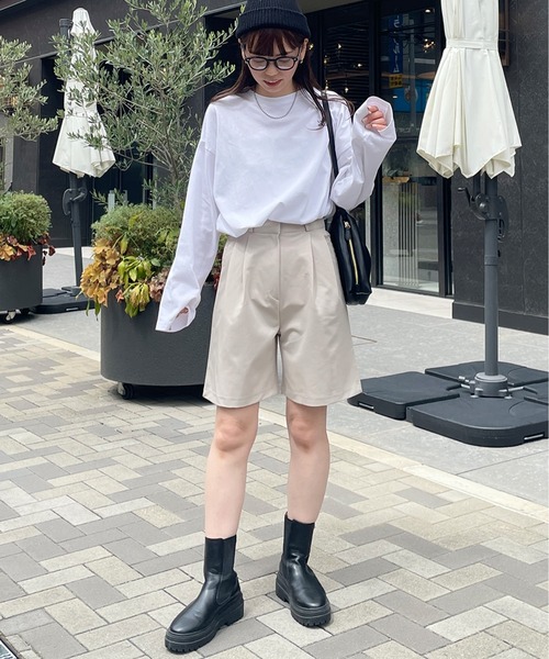 LE MORE（リモア）の「ハイウエストタックハーフパンツ（その他パンツ・レディース・ライトベージュ/グレー/ブラック・FREE）」の11枚目の写真