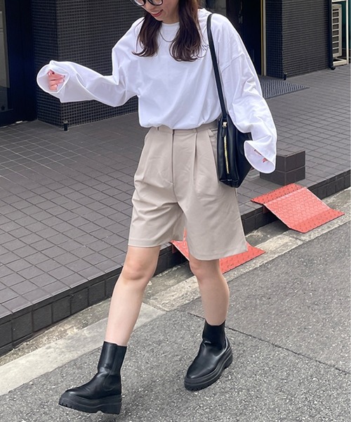 LE MORE（リモア）の「ハイウエストタックハーフパンツ（その他パンツ・レディース・ライトベージュ/グレー/ブラック・FREE）」の13枚目の写真