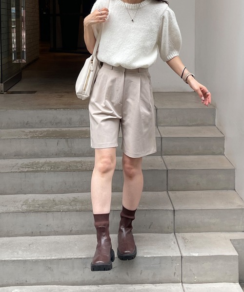 LE MORE（リモア）の「ハイウエストタックハーフパンツ（その他パンツ・レディース・ライトベージュ/グレー/ブラック・FREE）」の16枚目の写真