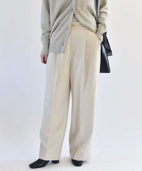 quaranciel(カランシエル)の「quaranciel: ウール サキソニー ビット パンツ(その他パンツ・レディース・ブラック/ベージュ・38/36/40)」の1枚目の写真