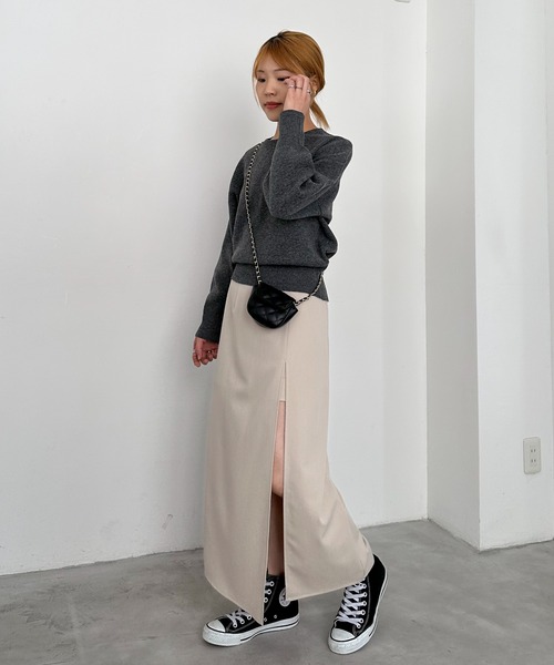 EPIMI E'PIMMY（エピミエピミー）の「【ハンドウォッシャブル】スウェットライク刺繍ロゴニット（ニット/セーター・レディース・杢グレー/ピンクベージュ/オフホワイト/チャコールグレー・MEDIUM）」の13枚目の写真