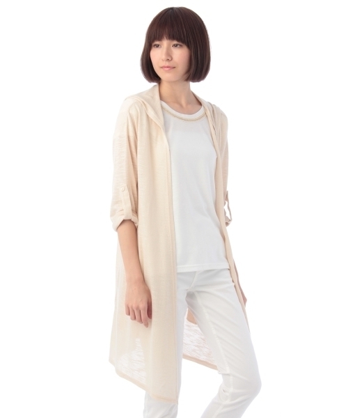 grove(グローブ)の「スラブフーデットロングカーディガン(カーディガン/ボレロ・レディース・ホワイト/グリーン/ベージュ/ブルー・02/03)」の2枚目の写真