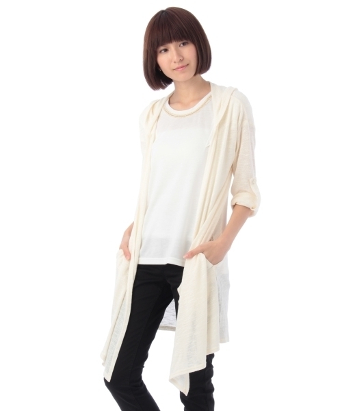 grove(グローブ)の「スラブフーデットロングカーディガン(カーディガン/ボレロ・レディース・ホワイト/グリーン/ベージュ/ブルー・02/03)」の1枚目の写真