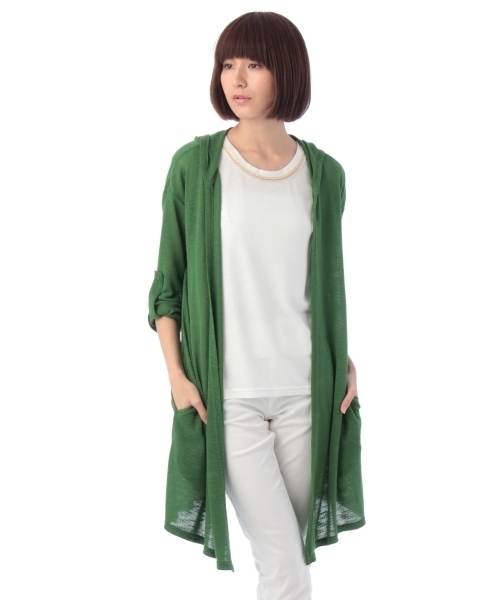 grove(グローブ)の「スラブフーデットロングカーディガン(カーディガン/ボレロ・レディース・ホワイト/グリーン/ベージュ/ブルー・02/03)」の3枚目の写真