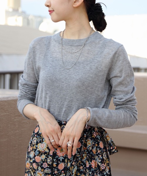 THE SHINZONE（ザ　シンゾーン）の「THE SHINZONE/シンゾーン　コットンカシミアシアーニット　COTTON CASHMERE SHEER KNIT　24SMSNI02（ニット/セーター・レディース・グレー/ネイビー・FREE）」の3枚目の写真