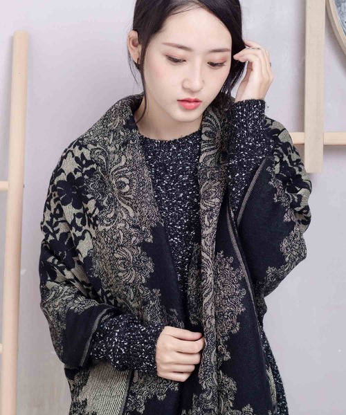 PARKS TOKYO SELECT(パークストウキョウセレクト)の「(nii)花柄刺繍ストール(ストール/ショール・レディース・ネイビー系/チャコールグレー/ベージュ/アイボリー/ブラック/ワインレッド・FREE)」の1枚目の写真