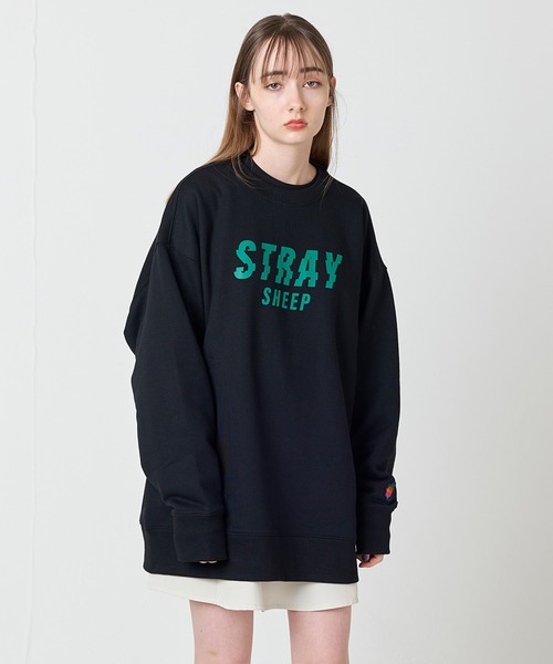 STRAY SHEEP(ストレイシープ)の「【STRAY SHEEP/ストレイシープ】バグデザイングラフィック・クルーネックスウェット/トレーナー(スウェット・レディース・ホワイト/ブラック/パープル・MEDIUM/LARGE)」の1枚目の写真