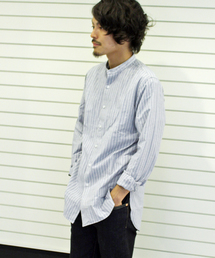 ivory court | ブルーストライプ バンドカラーシャツ◆(シャツ/ブラウス)