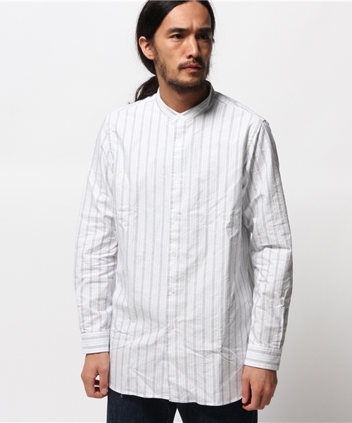 ivory court（アイボリーコート）の「ブルーストライプ バンドカラーシャツ◆（シャツ/ブラウス・メンズ・ホワイト/ブルー・36/38/40）」の2枚目の写真