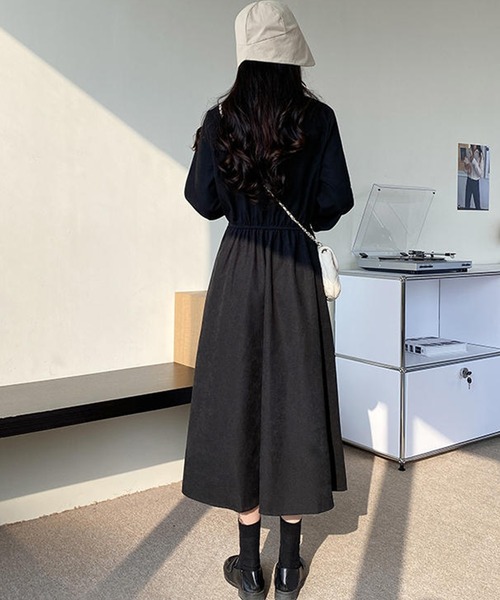 SHEPP(シープ)の「リボンタイ ボリュームスリーブ ワンピース(ワンピース・レディース・ブラウン/ブラック・XL/L)」の5枚目の写真