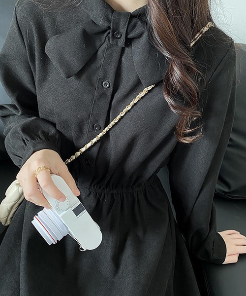 SHEPP(シープ)の「リボンタイ ボリュームスリーブ ワンピース(ワンピース・レディース・ブラウン/ブラック・XL/L)」の10枚目の写真