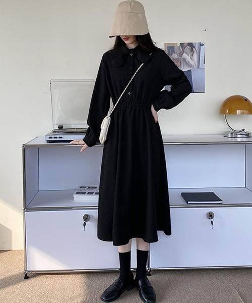 SHEPP(シープ)の「リボンタイ ボリュームスリーブ ワンピース(ワンピース・レディース・ブラウン/ブラック・XL/L)」の11枚目の写真