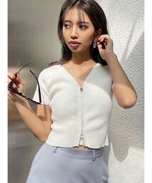 GYDA | ハーフスリーブブリーチ Wファスナーリブニットトップス(Tシャツ/カットソー)