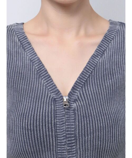 GYDA（ジェイダ）の「ハーフスリーブブリーチ Wファスナーリブニットトップス（Tシャツ/カットソー・レディース・ネイビー/ベージュ/オフホワイト・FREE）」の20枚目の写真