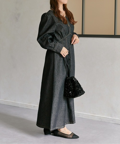 Thevon（ゼボン）の「ウエストタックシェイプワンピース（ワンピース・レディース・アイボリー/ブラック/ネイビー・MEDIUM/TM）」の14枚目の写真