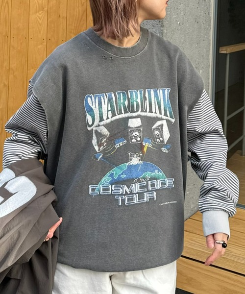 SOUNDSGOOOOD（サウンズグッド）の「【SOUNDS GOOOOD / サウンズグッド】ヴィンテージライクプリントスウェットベスト（ベスト・メンズ・チャコールグレー/グレイッシュベージュ・ONE SIZE）」の3枚目の写真