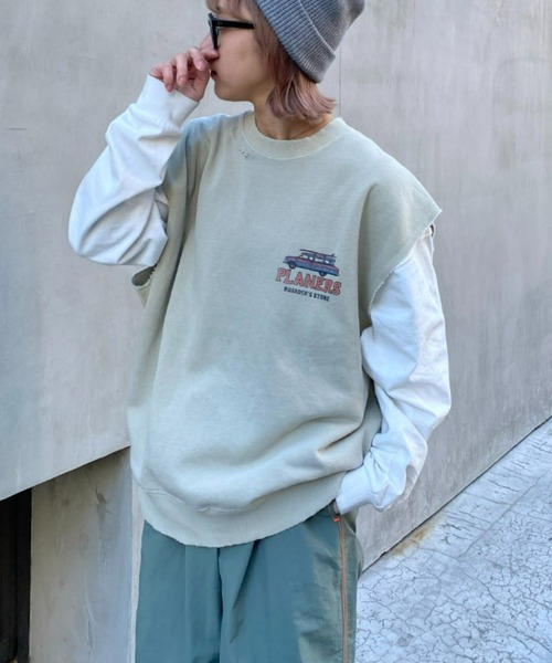 SOUNDSGOOOOD（サウンズグッド）の「【SOUNDS GOOOOD / サウンズグッド】ヴィンテージライクプリントスウェットベスト（ベスト・メンズ・チャコールグレー/グレイッシュベージュ・ONE SIZE）」の8枚目の写真