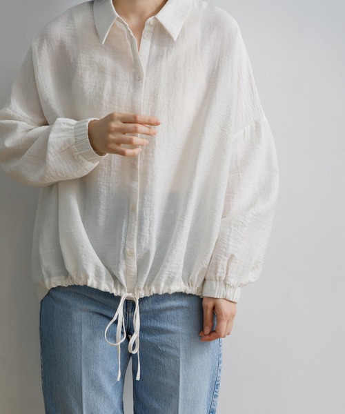AMERICAN RAG CIE（アメリカンラグシー）の「【ARC】麻混シアー裾ドロストシャツ（シャツ/ブラウス・レディース・ブルー/オフホワイト/ベージュ/ブラック・FREE）」の17枚目の写真