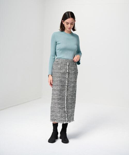 LANVIN en Bleu（ランバンオンブルー）の「ミックスツイードスカート（スカート・レディース・ライトカーキ/ブラック・38/36）」の5枚目の写真