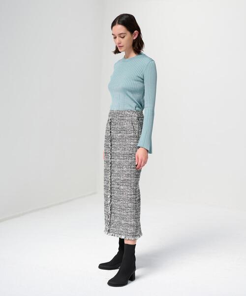 LANVIN en Bleu（ランバンオンブルー）の「ミックスツイードスカート（スカート・レディース・ライトカーキ/ブラック・38/36）」の6枚目の写真