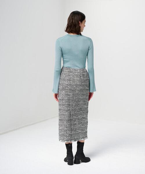 LANVIN en Bleu（ランバンオンブルー）の「ミックスツイードスカート（スカート・レディース・ライトカーキ/ブラック・38/36）」の7枚目の写真
