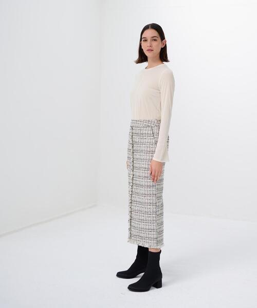 LANVIN en Bleu（ランバンオンブルー）の「ミックスツイードスカート（スカート・レディース・ライトカーキ/ブラック・38/36）」の9枚目の写真