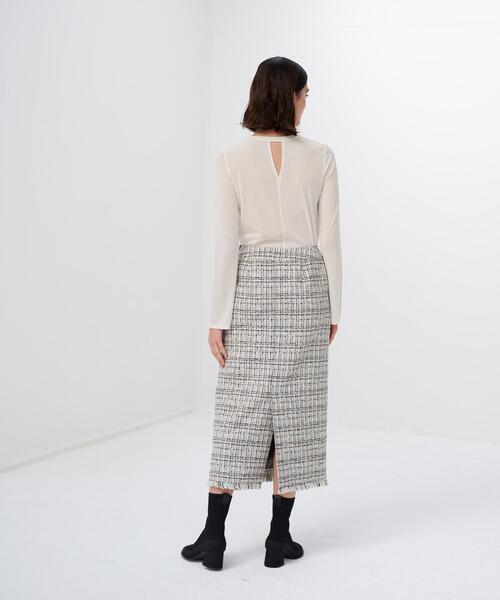 LANVIN en Bleu（ランバンオンブルー）の「ミックスツイードスカート（スカート・レディース・ライトカーキ/ブラック・38/36）」の10枚目の写真
