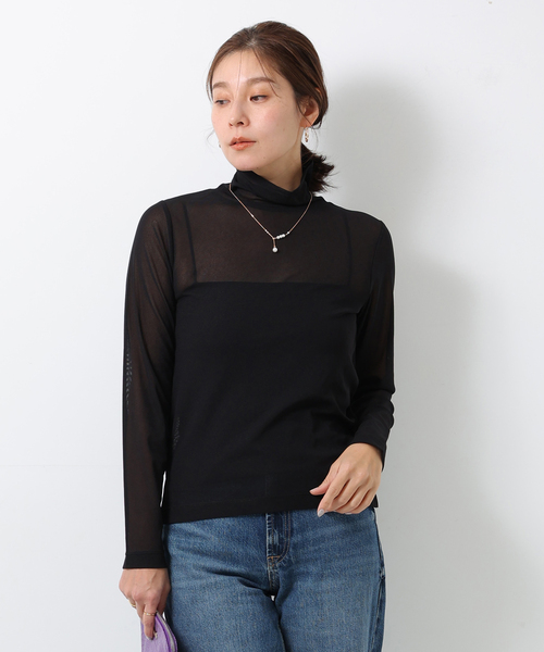 ONE'S TRUE(ワンズトゥルー)の「シアーハイネックインナー(Tシャツ/カットソー・レディース・ブラック/オフホワイト・M/L)」の2枚目の写真