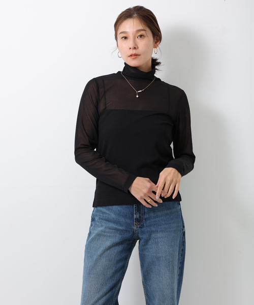 ONE'S TRUE(ワンズトゥルー)の「シアーハイネックインナー(Tシャツ/カットソー・レディース・ブラック/オフホワイト・M/L)」の4枚目の写真