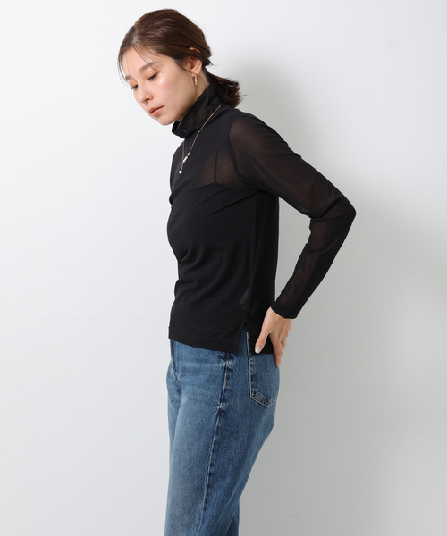 ONE'S TRUE(ワンズトゥルー)の「シアーハイネックインナー(Tシャツ/カットソー・レディース・ブラック/オフホワイト・M/L)」の5枚目の写真