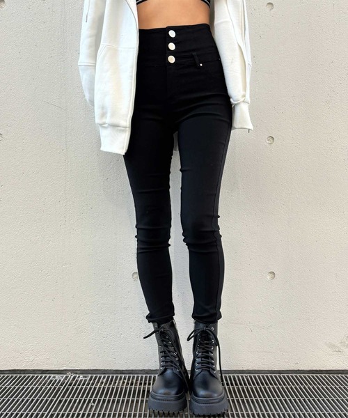 ENVYM（アンビー）の「ハイウエストボタンジェギンス（その他パンツ・レディース・ブラック・SMALL/MEDIUM）」の2枚目の写真