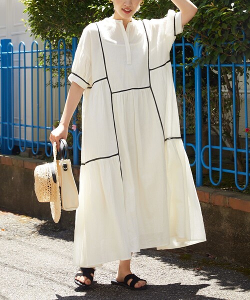 Cloth&Crossフリルカラーリネン梯子レースワンピース土日限定値下 Cloth&Cross フリルカラーリネン梯子レース ワンピース