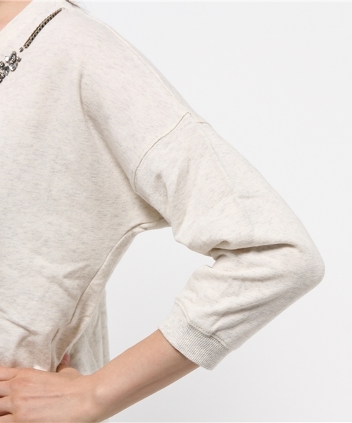 OUTLET(アウトレット)の「【CAPRICIEUX LE'MAGE】ビジューミニ裏毛プルオーバー(Tシャツ/カットソー・レディース・グレー/オフホワイト・FREE)」の7枚目の写真