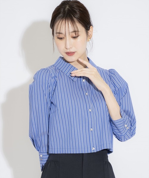 SWINGLE（スウィングル）の「ラインストーン釦ショート丈シャツブラウス（シャツ/ブラウス・レディース・オフホワイト/ブルー系その他/ホワイト系その他・FREE）」の14枚目の写真