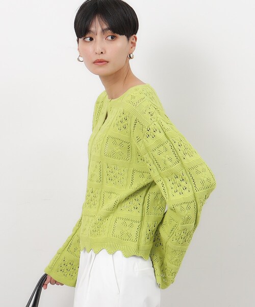 OPAQUE.CLIP（オペークドットクリップ）の「◆クロッシェ編み風コットンニットカーディガン【洗える】（カーディガン/ボレロ・レディース・スモーキーグリーン系/チャコールグレー/ホワイト・42/38/40/36）」の8枚目の写真