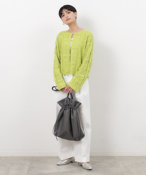 OPAQUE.CLIP（オペークドットクリップ）の「◆クロッシェ編み風コットンニットカーディガン【洗える】（カーディガン/ボレロ・レディース・スモーキーグリーン系/チャコールグレー/ホワイト・42/38/40/36）」の10枚目の写真