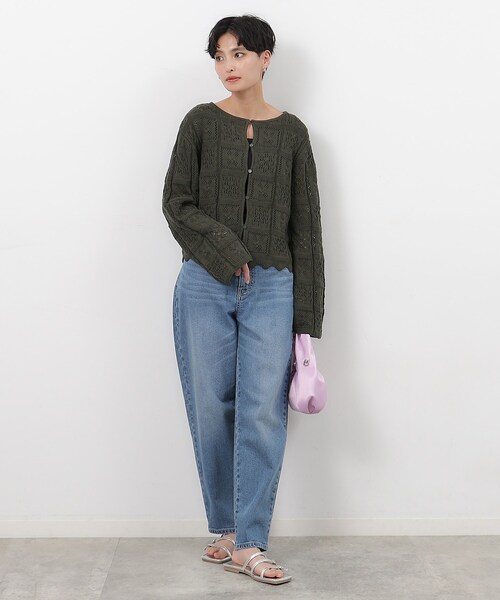 OPAQUE.CLIP（オペークドットクリップ）の「◆クロッシェ編み風コットンニットカーディガン【洗える】（カーディガン/ボレロ・レディース・スモーキーグリーン系/チャコールグレー/ホワイト・42/38/40/36）」の13枚目の写真