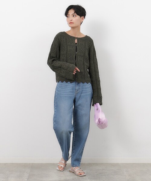 OPAQUE.CLIP（オペークドットクリップ）の「◆クロッシェ編み風コットンニットカーディガン【洗える】（カーディガン/ボレロ・レディース・スモーキーグリーン系/チャコールグレー/ホワイト・42/38/40/36）」の14枚目の写真