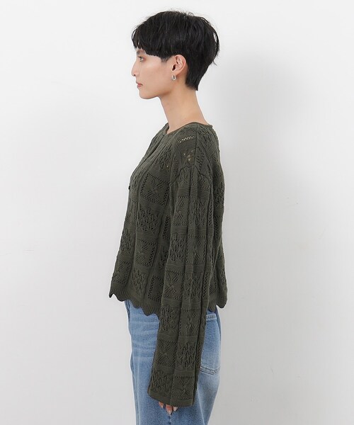 OPAQUE.CLIP（オペークドットクリップ）の「◆クロッシェ編み風コットンニットカーディガン【洗える】（カーディガン/ボレロ・レディース・スモーキーグリーン系/チャコールグレー/ホワイト・42/38/40/36）」の17枚目の写真