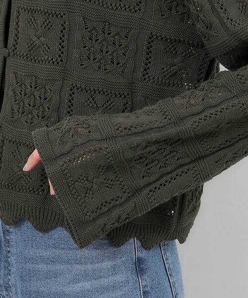 OPAQUE.CLIP（オペークドットクリップ）の「◆クロッシェ編み風コットンニットカーディガン【洗える】（カーディガン/ボレロ・レディース・スモーキーグリーン系/チャコールグレー/ホワイト・42/38/40/36）」の20枚目の写真