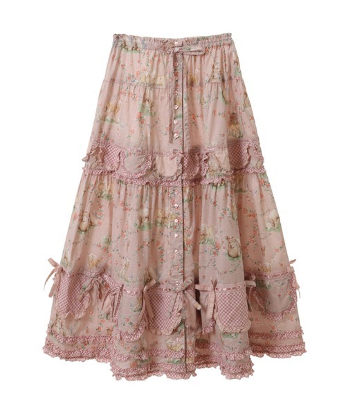 ピンクハウス　PINK HOUSE　ひつじプリントスカート PINK HOUSE（ピンクハウス）の「ひつじプリントパッチワーク