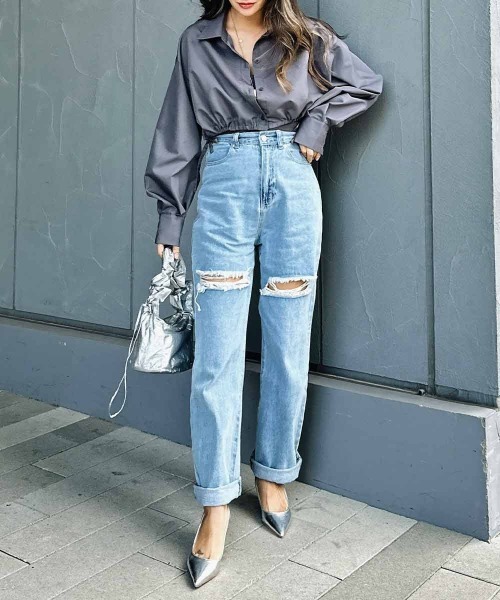 esutoreja（エストレジャ）の「ショートリボンシャツ（シャツ/ブラウス・レディース・ブラック/ホワイト/グレー・FREE）」の7枚目の写真