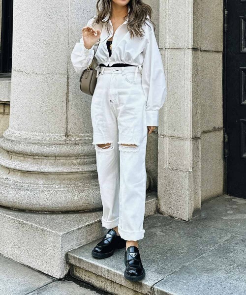 esutoreja（エストレジャ）の「ショートリボンシャツ（シャツ/ブラウス・レディース・ブラック/ホワイト/グレー・FREE）」の8枚目の写真