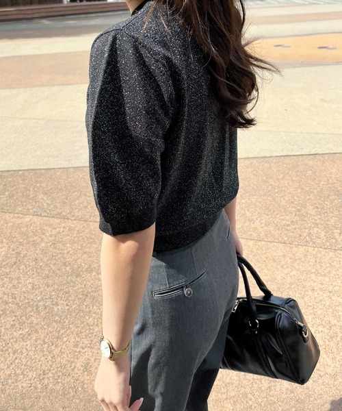 nelliy.（ネルリー）の「ラメパフスリーブニット（ニット/セーター・レディース・ブラック/ピンク/グレー・MEDIUM/LARGE）」の6枚目の写真