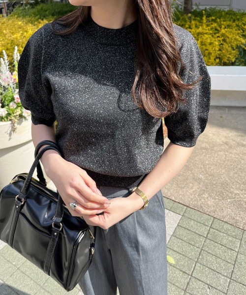 nelliy.（ネルリー）の「ラメパフスリーブニット（ニット/セーター・レディース・ブラック/ピンク/グレー・MEDIUM/LARGE）」の4枚目の写真