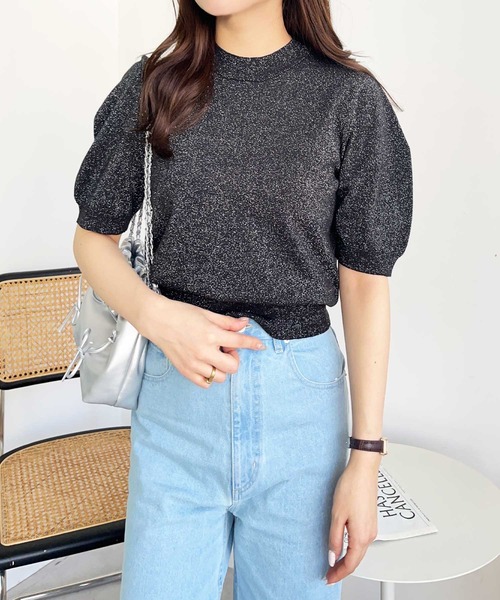 nelliy.（ネルリー）の「ラメパフスリーブニット（ニット/セーター・レディース・ブラック/ピンク/グレー・MEDIUM/LARGE）」の9枚目の写真