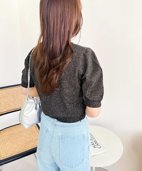 nelliy.（ネルリー）の「ラメパフスリーブニット（ニット/セーター・レディース・ブラック/ピンク/グレー・MEDIUM/LARGE）」の10枚目の写真