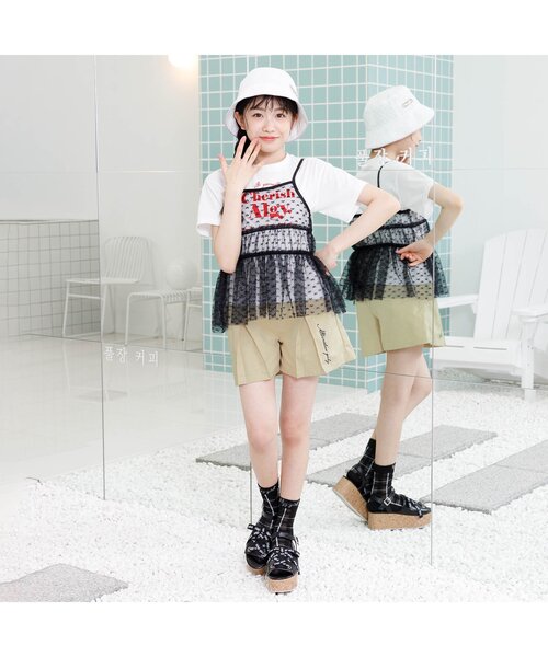 algy（アルジー）の「チュールキャミ付きT&キュロット3点セット（セットアップ・キッズ・ブラック/サックスブルー・X-SMALL/MEDIUM/SMALL/XXX-SMALL/XX-SMALL）」の9枚目の写真