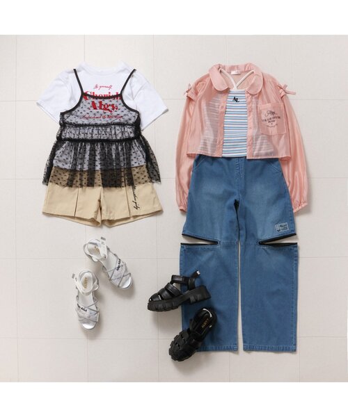algy（アルジー）の「チュールキャミ付きT&キュロット3点セット（セットアップ・キッズ・ブラック/サックスブルー・X-SMALL/MEDIUM/SMALL/XXX-SMALL/XX-SMALL）」の12枚目の写真