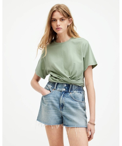 【セール】MALLINSON CROPPED SLIM WRAP OVER T-SHIRT | MALLINSON クロップド スリム ラップ オーバー Tシャツ（Tシャツ/カットソー）｜ALLSAINTS（オールセインツ） 6,389円